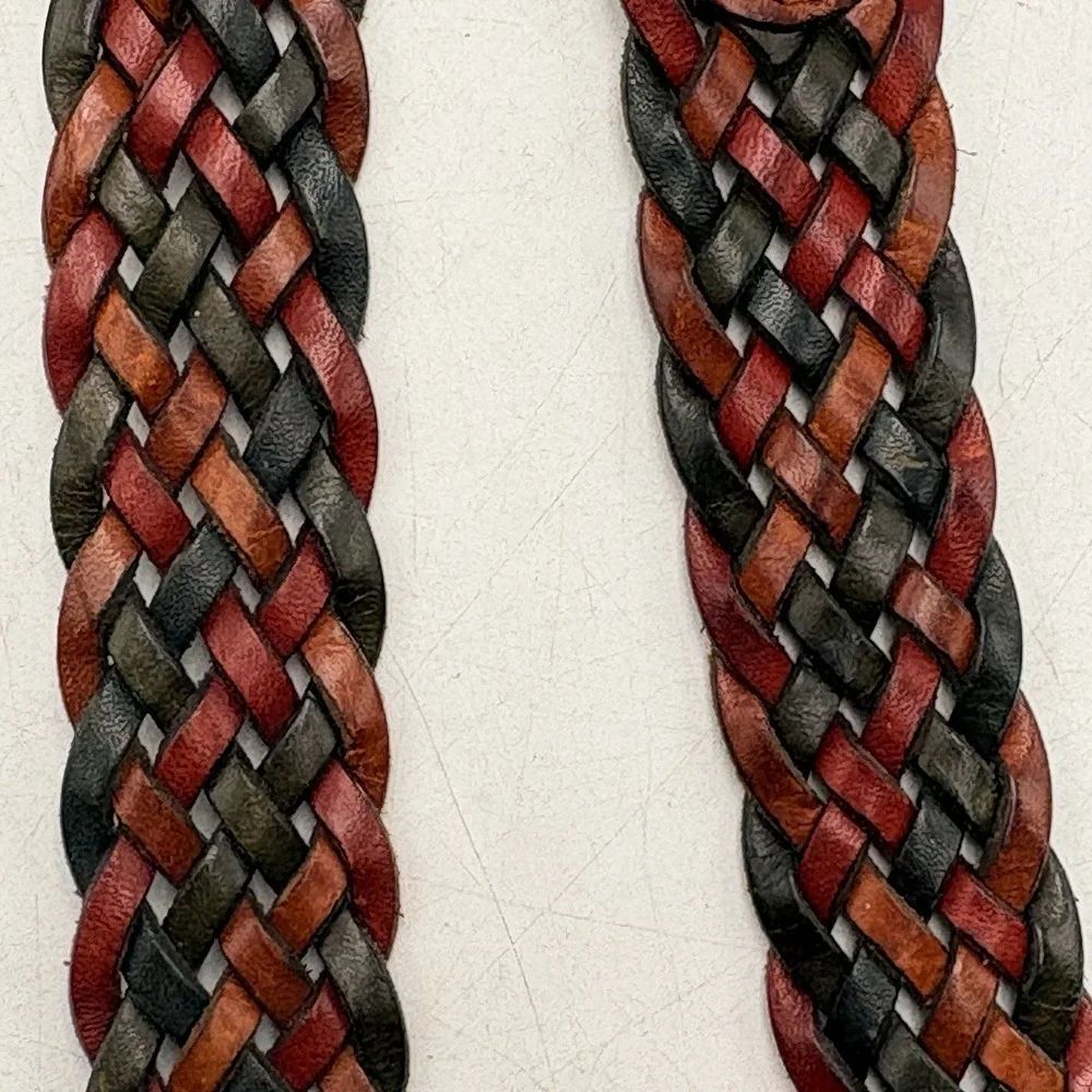 VTG Italian Full Grain Leather Braided Belt Sz 38 Made Turkey Tri-Color